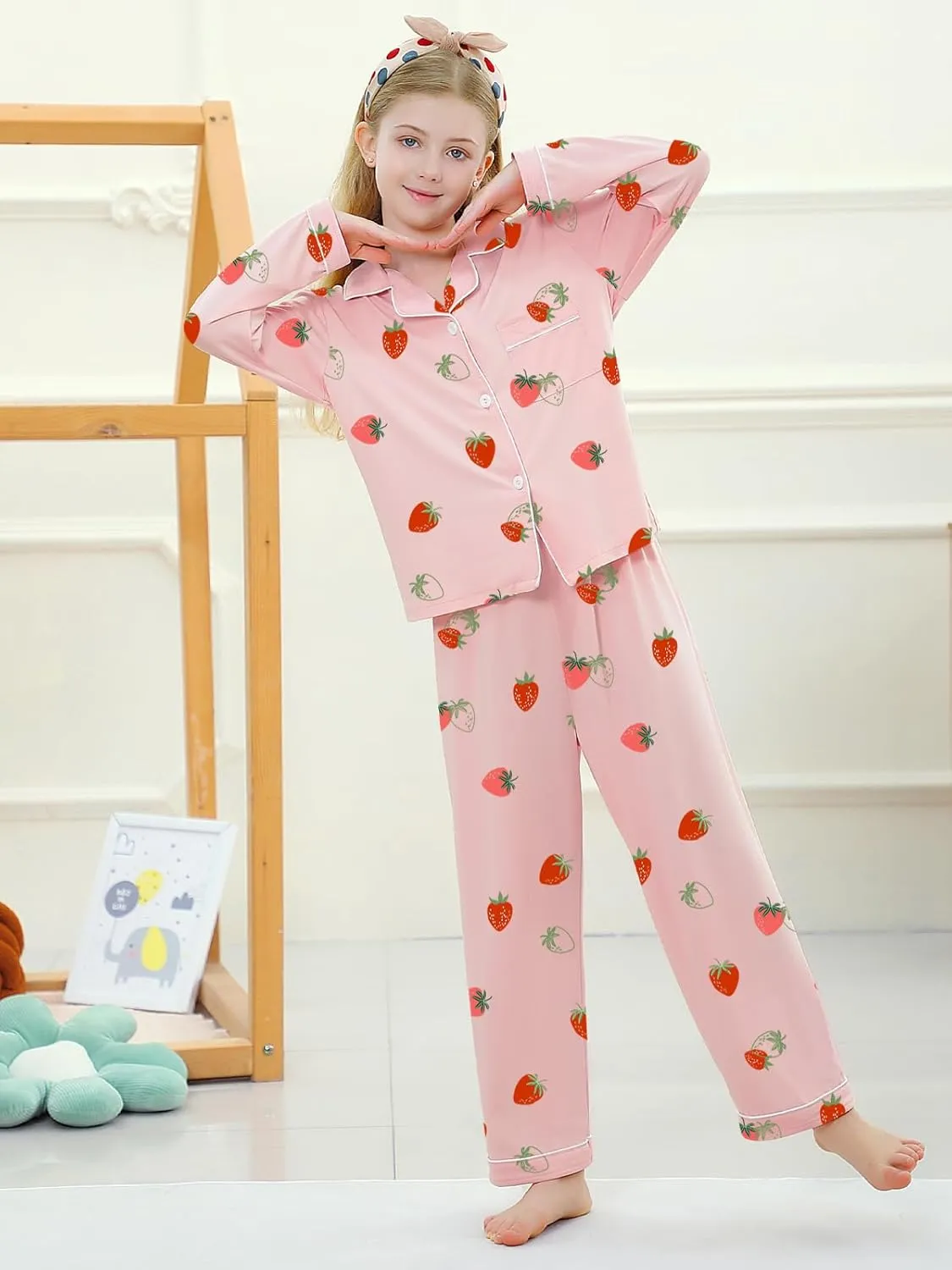 Umeyda Girls & Women Pajamas Set Long Sleeve Button-Down Sleepwear Nightwear Soft Pjs Set Loungewear
