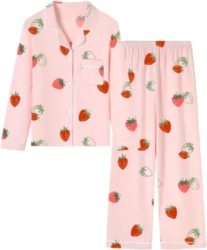 Umeyda Girls & Women Pajamas Set Long Sleeve Button-Down Sleepwear Nightwear Soft Pjs Set Loungewear