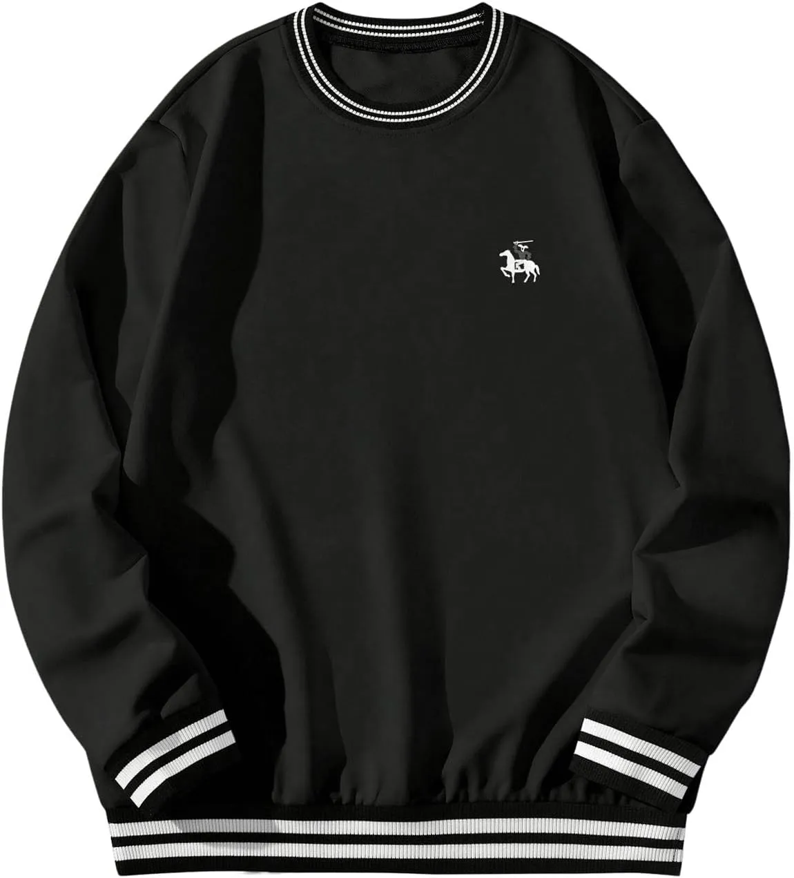 Verdusa Men's Striped Contrast Binding Crew Neck Long Sleeve Sweatshirt Pullovers