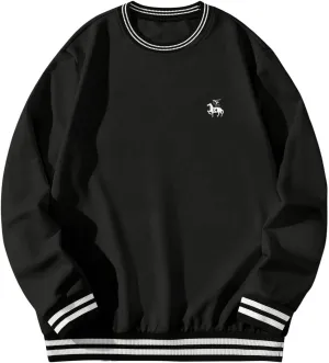 Verdusa Men's Striped Contrast Binding Crew Neck Long Sleeve Sweatshirt Pullovers