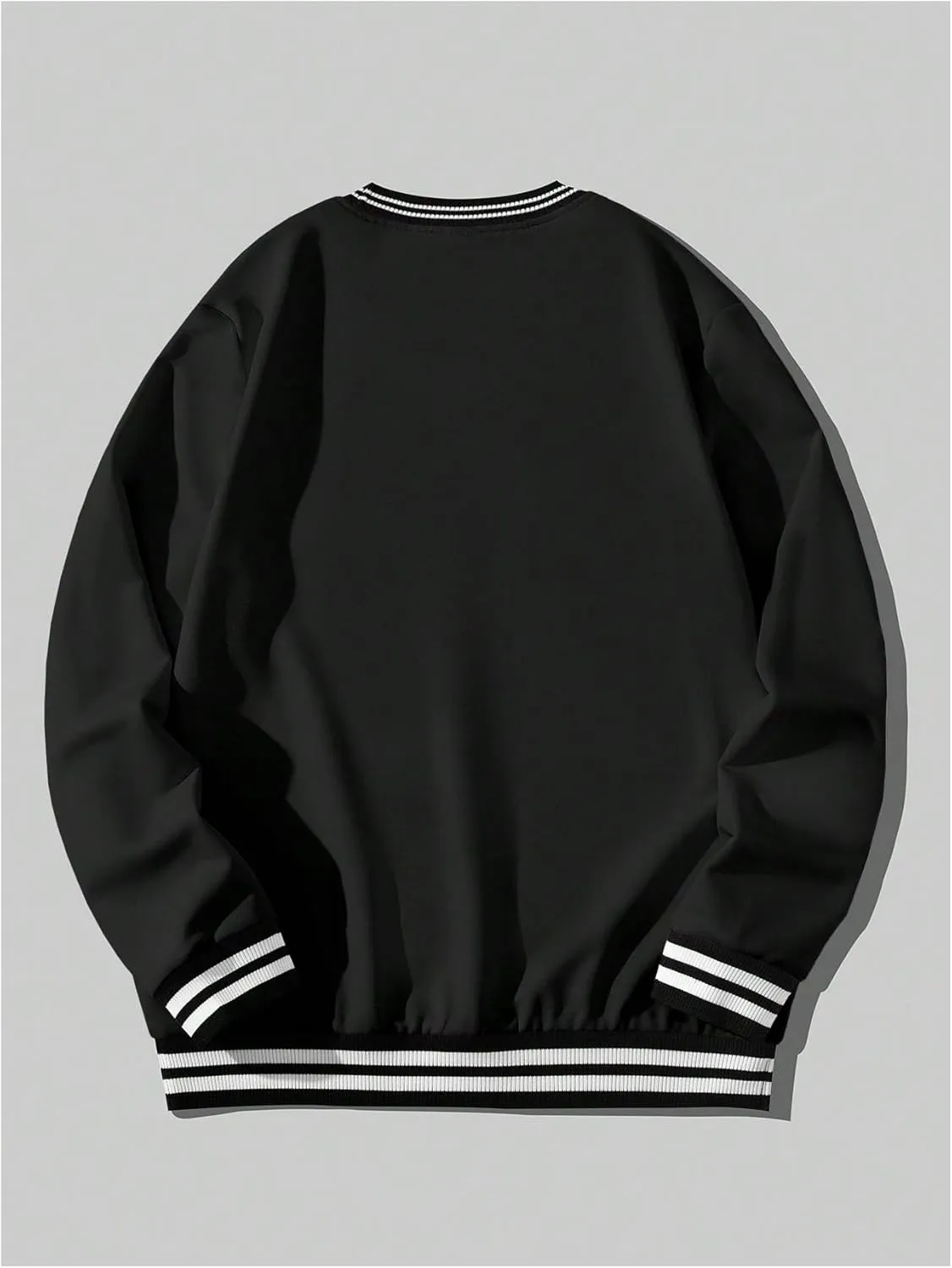 Verdusa Men's Striped Contrast Binding Crew Neck Long Sleeve Sweatshirt Pullovers