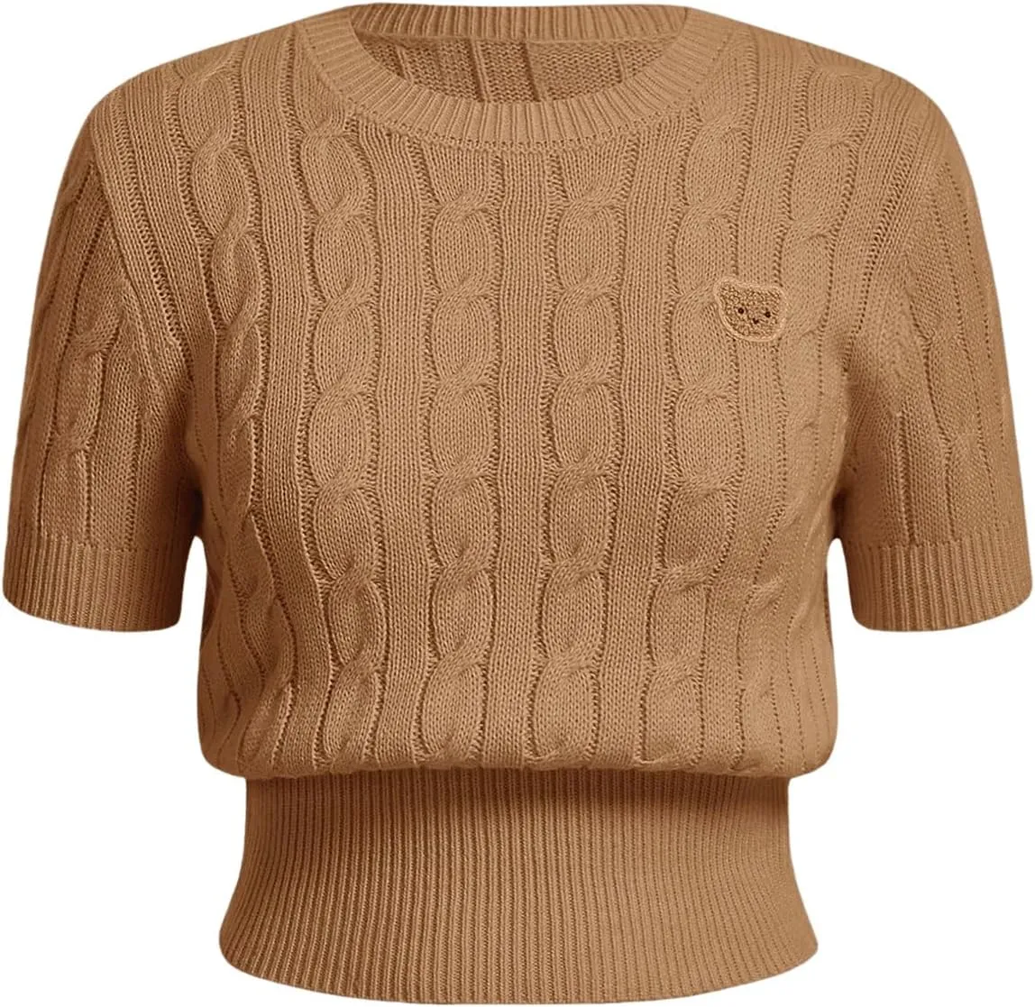 Verdusa Women's Cable Knit Pullovers Round Neck Short Sleeve Sweater Top