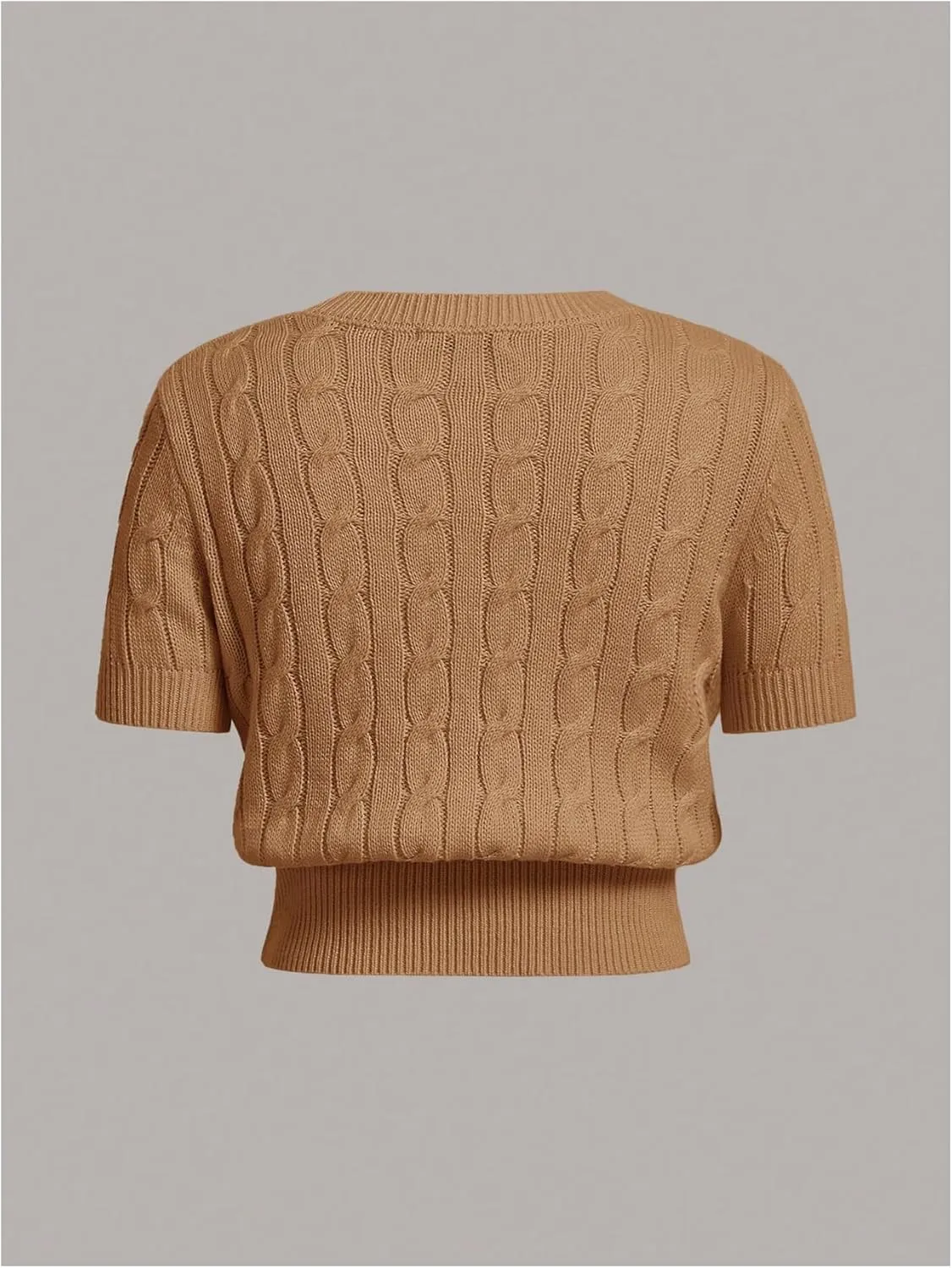Verdusa Women's Cable Knit Pullovers Round Neck Short Sleeve Sweater Top