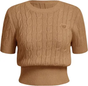 Verdusa Women's Cable Knit Pullovers Round Neck Short Sleeve Sweater Top