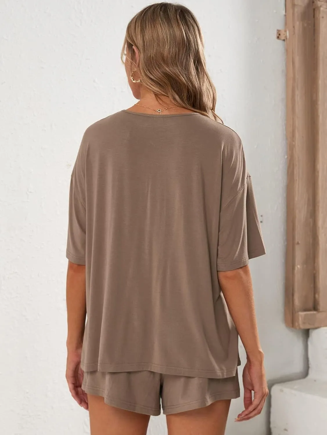 Verdusa Women's Maternity Pajama Set 2 Piece Drop Shoulder Top and Short Lounge Sets