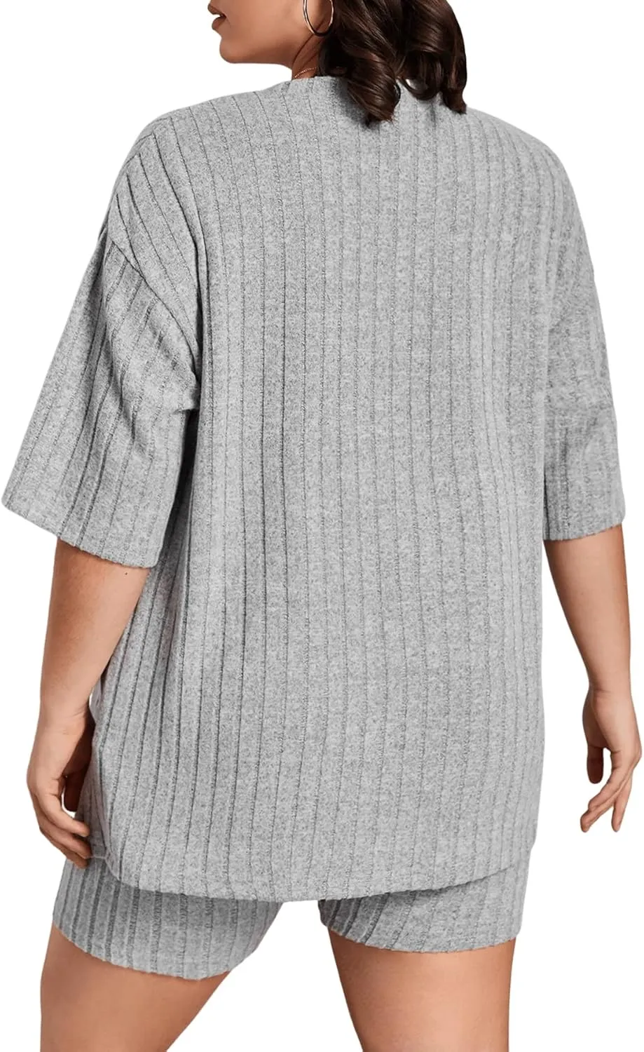Verdusa Women's Plus Size Lounge Sets 2 Piece Ribbed Half Sleeve Top and Shorts