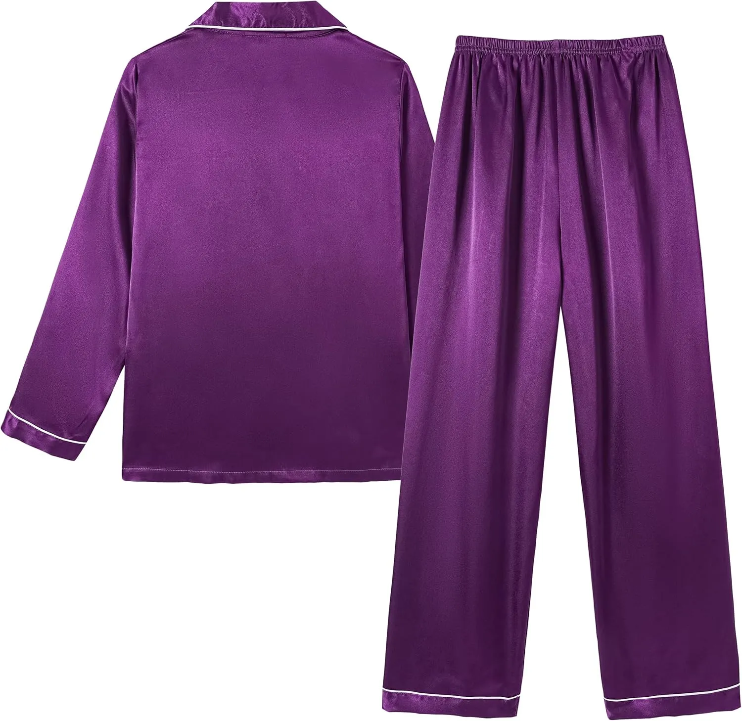 Vopmocld Big Kids Unisex Pjs Set Girls Boys Silk Pajama Sets Satin Clasic Sleepwear Long Sleeve 2 Pieces Button Down Nighty