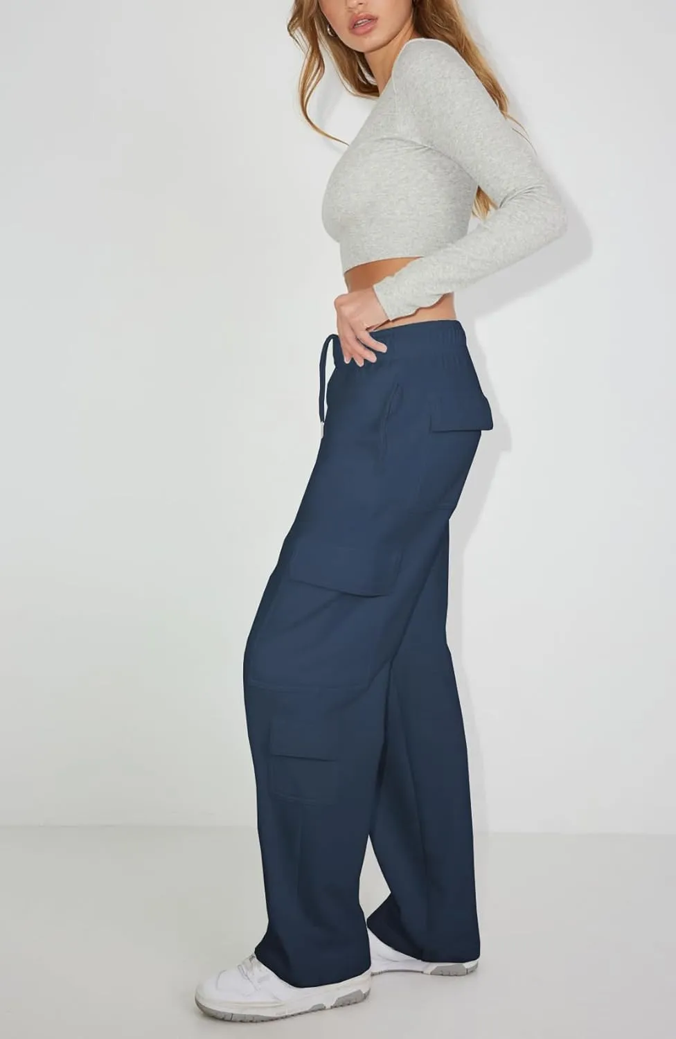 Waitfairy Wide Leg Sweatpants Women Cargo Pants Fleeece High Waisted Baggy Sweatpants for Women Casual Pants with 8 Pocketss