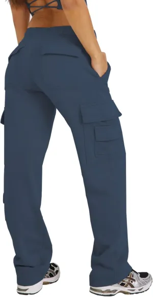 Waitfairy Wide Leg Sweatpants Women Cargo Pants Fleeece High Waisted Baggy Sweatpants for Women Casual Pants with 8 Pocketss