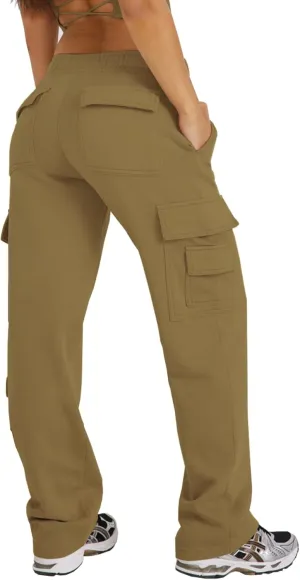 Waitfairy Wide Leg Sweatpants Women Cargo Pants Fleeece High Waisted Baggy Sweatpants for Women Casual Pants with 8 Pocketss