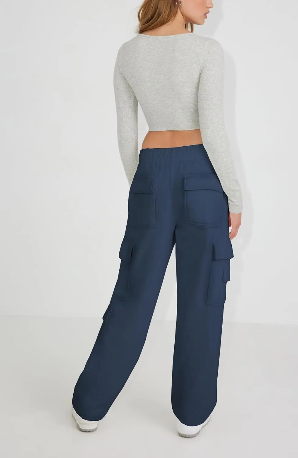 Waitfairy Wide Leg Sweatpants Women Cargo Pants Fleeece High Waisted Baggy Sweatpants for Women Casual Pants with 8 Pocketss