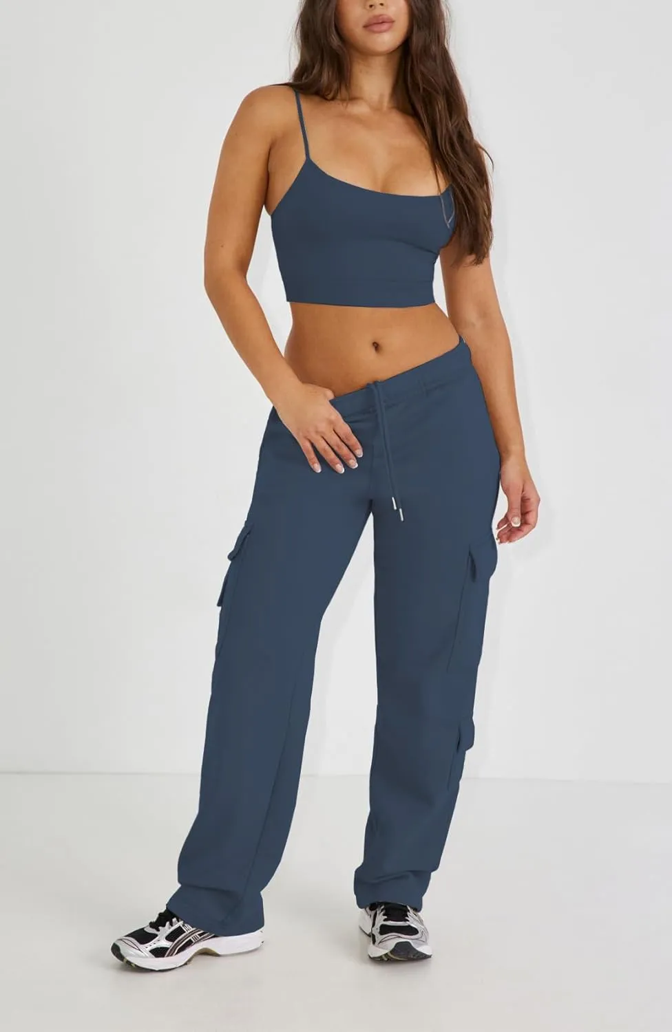 Waitfairy Wide Leg Sweatpants Women Cargo Pants Fleeece High Waisted Baggy Sweatpants for Women Casual Pants with 8 Pocketss