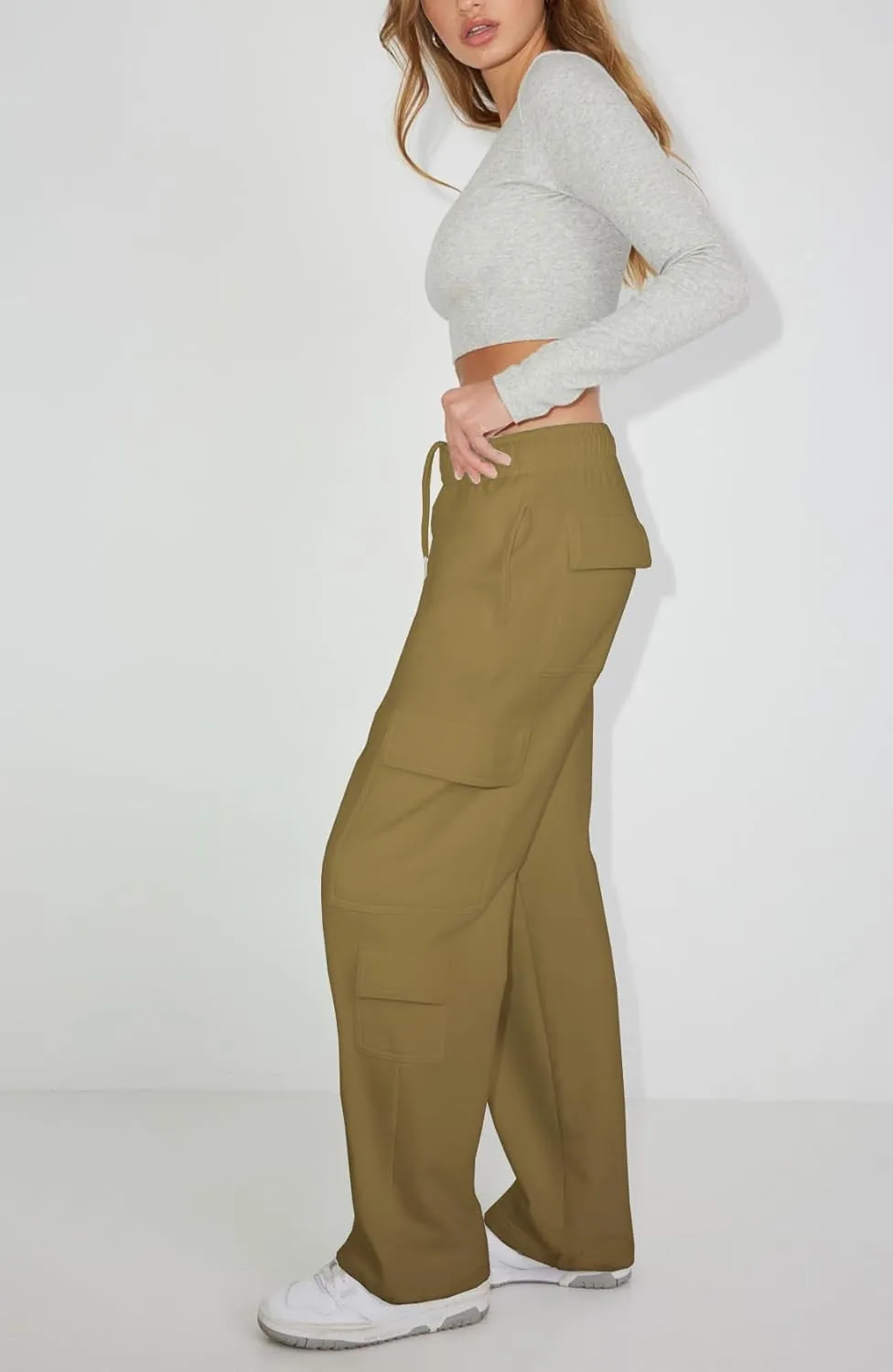 Waitfairy Wide Leg Sweatpants Women Cargo Pants Fleeece High Waisted Baggy Sweatpants for Women Casual Pants with 8 Pocketss