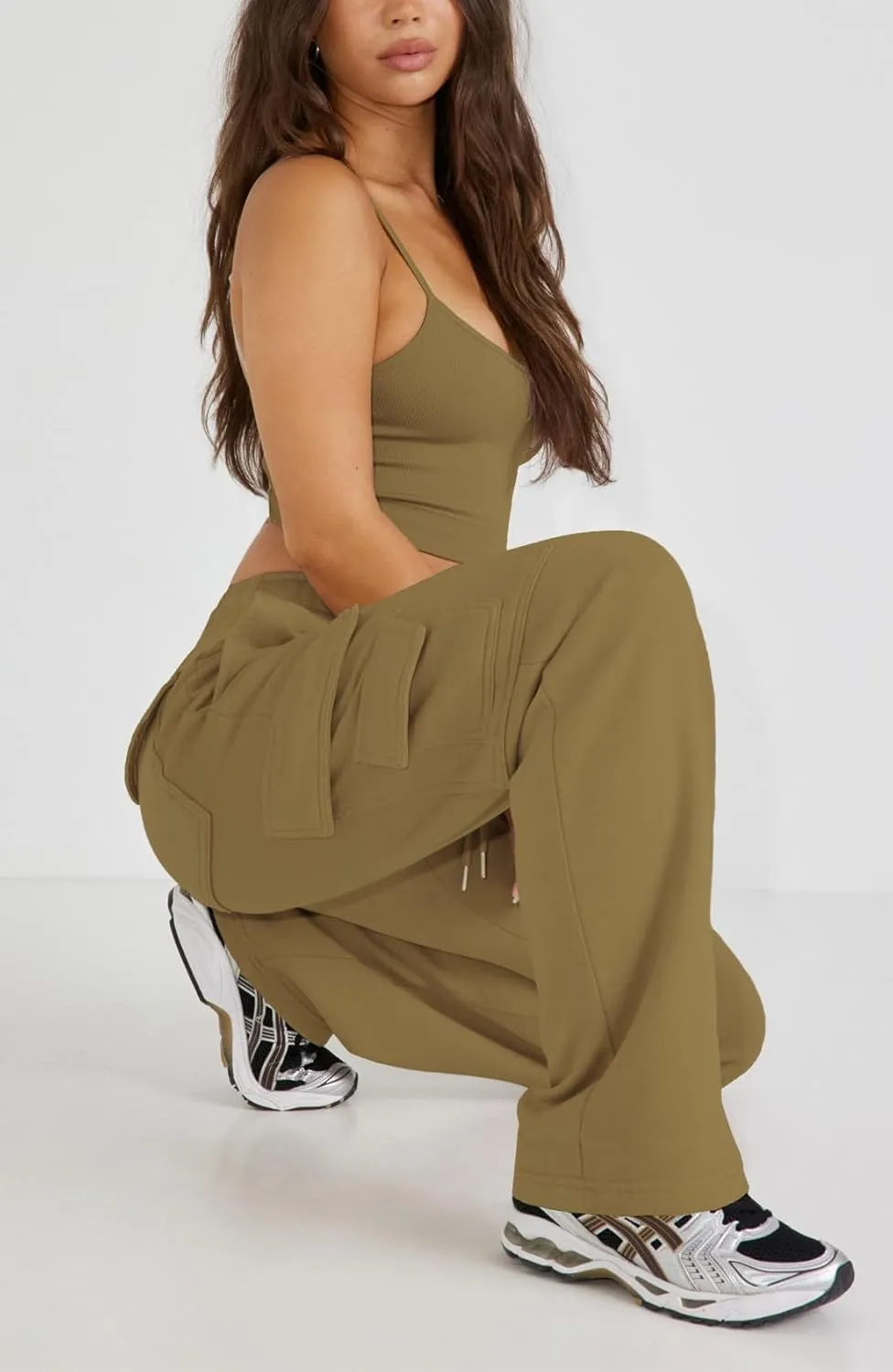 Waitfairy Wide Leg Sweatpants Women Cargo Pants Fleeece High Waisted Baggy Sweatpants for Women Casual Pants with 8 Pocketss