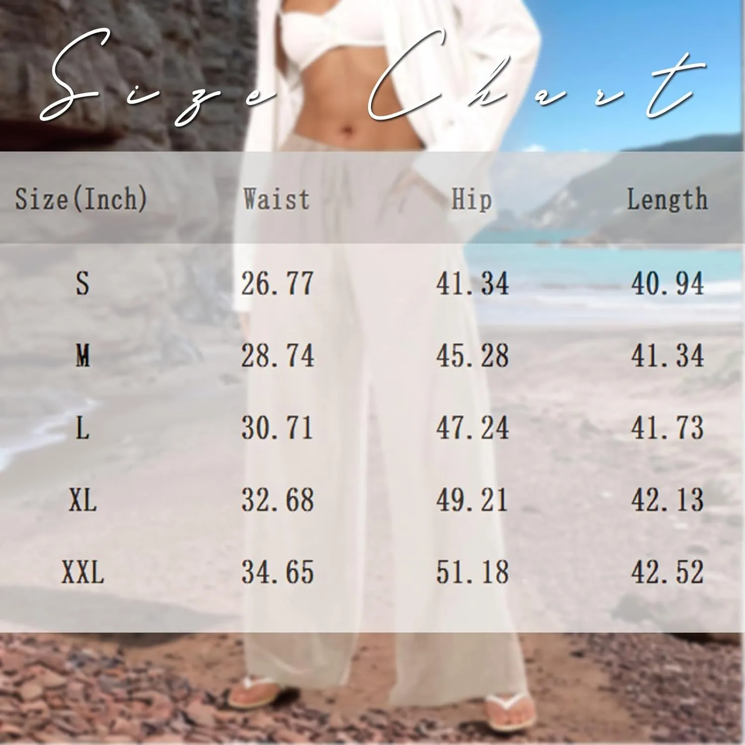 Wide Leg Linen Pants for Women Flowy Summer Pants Elastic Waist Drawstring Palazzo Pants with Pockets Beach Pants