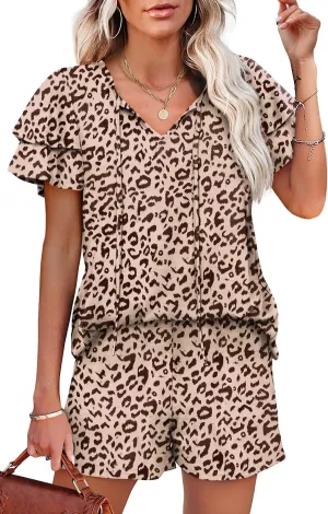 WIHOLL Summer Outfits for Women 2 Piece Short Sleeve V Neck Lounge Sets Casual