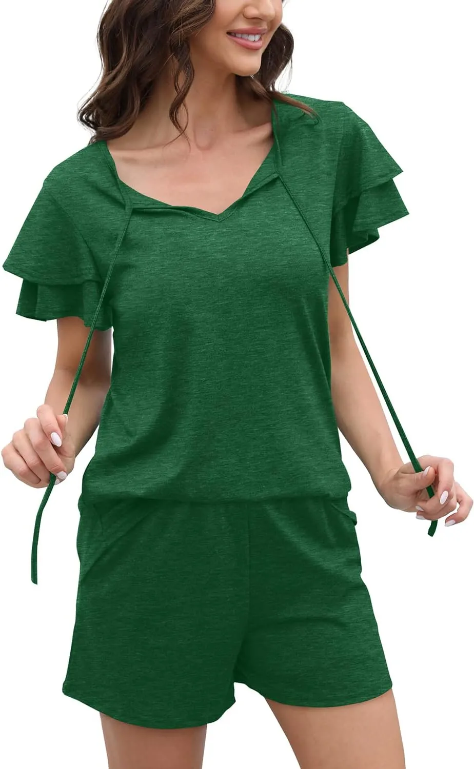 WIHOLL Summer Outfits for Women 2 Piece Short Sleeve V Neck Lounge Sets Casual