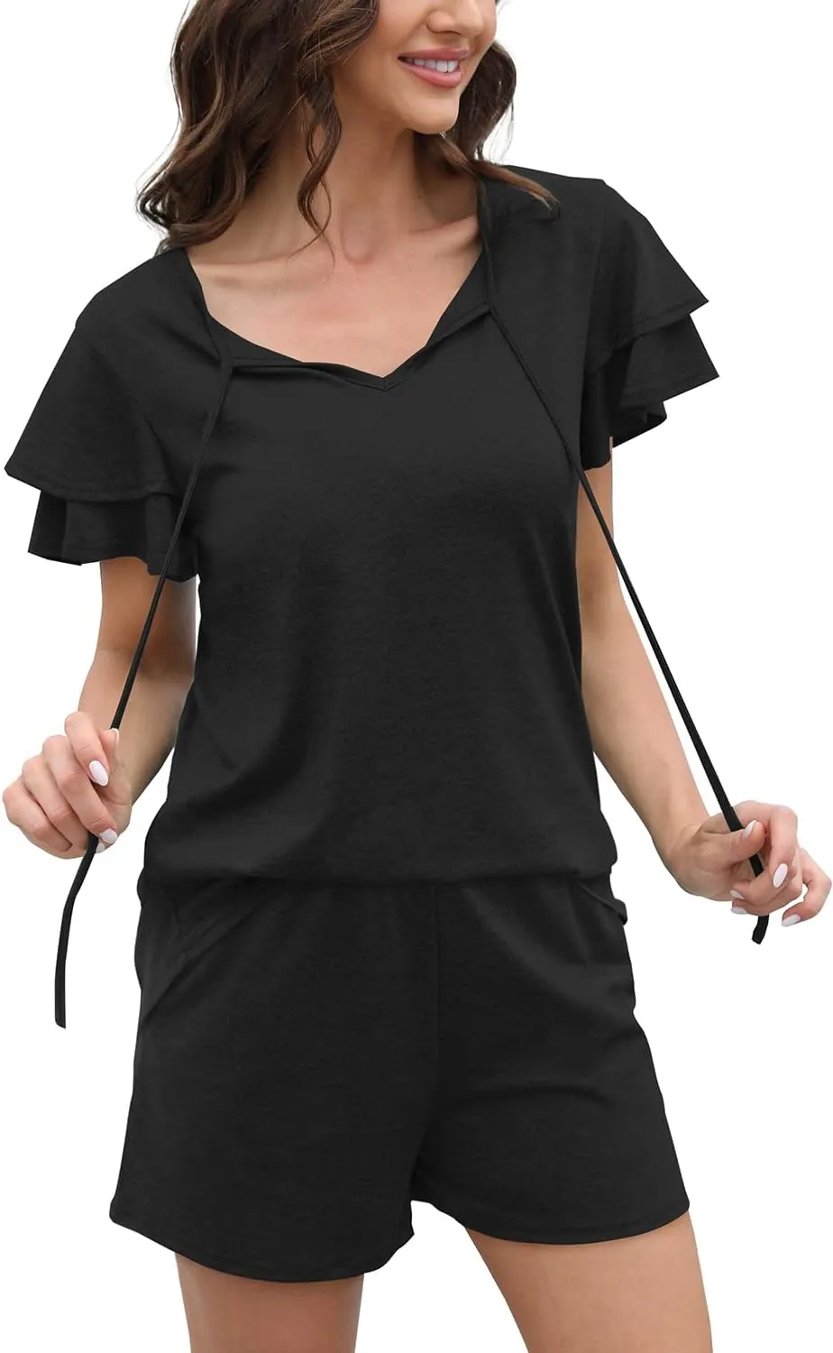 WIHOLL Summer Outfits for Women 2 Piece Short Sleeve V Neck Lounge Sets Casual