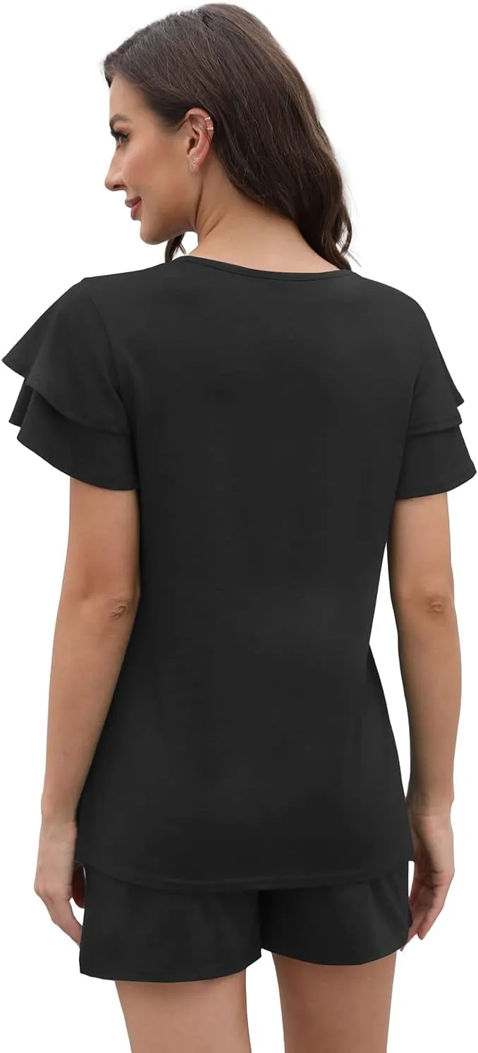 WIHOLL Summer Outfits for Women 2 Piece Short Sleeve V Neck Lounge Sets Casual