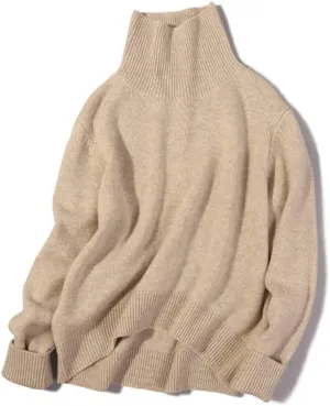 Winter Warm Women Sweater 100% Cashmere Sweater Turtleneck Knit Thick Oversized Pullovers