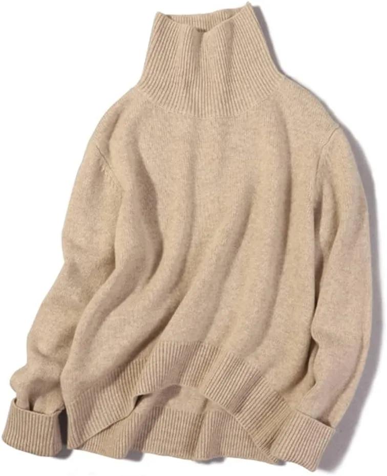 Winter Warm Women Sweater 100% Cashmere Sweater Turtleneck Knit Thick Oversized Pullovers