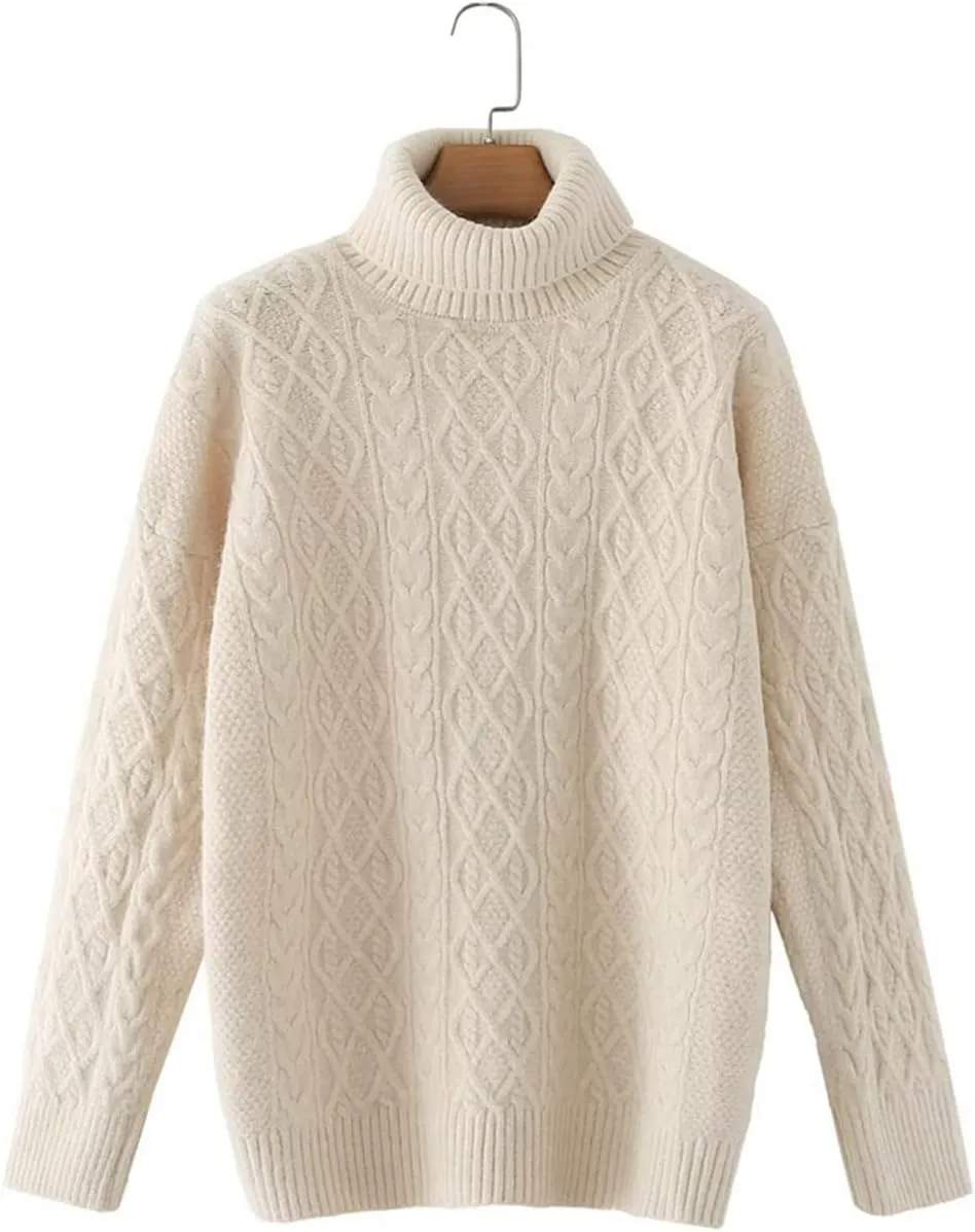 Winter Women Solid Turtleneck Knitted Sweater Jumper Female Elegant Oversize Pullovers Chic Tops