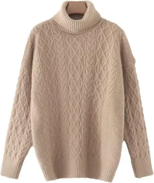 Winter Women Solid Turtleneck Knitted Sweater Jumper Female Elegant Oversize Pullovers Chic Tops