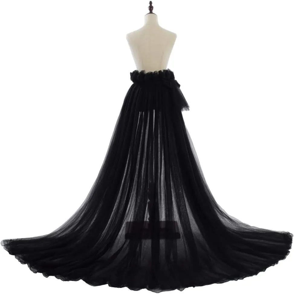 Women 5-Layers Tulle Tutu Long Train Skirts Wedding Party Cocktail Prom Bandage Mesh Maxi Dress