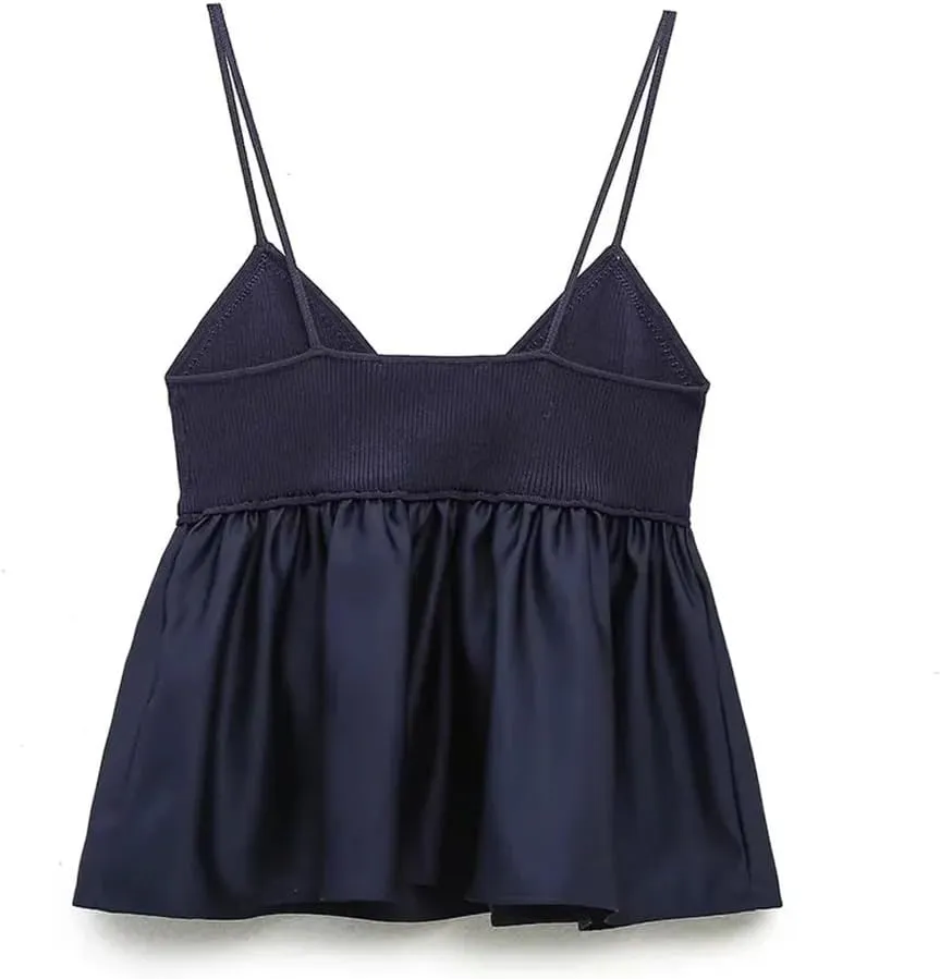 Women Crop Top Ruffle Knitted Camis Top Off Shoulder Corset Top Streetwear Backless