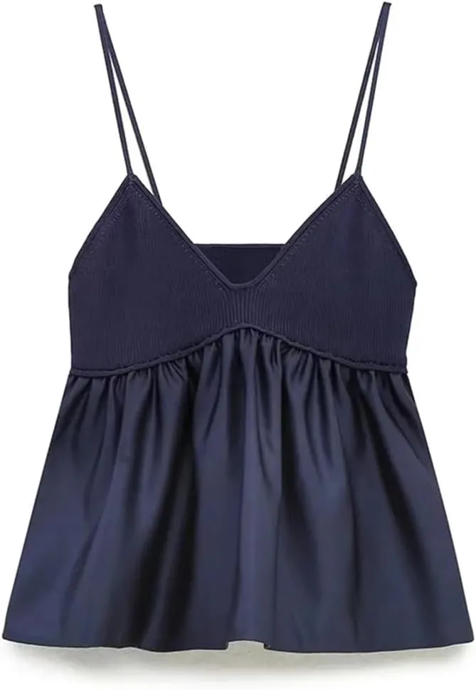 Women Crop Top Ruffle Knitted Camis Top Off Shoulder Corset Top Streetwear Backless