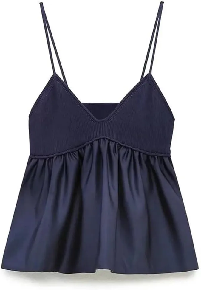 Women Crop Top Ruffle Knitted Camis Top Off Shoulder Corset Top Streetwear Backless