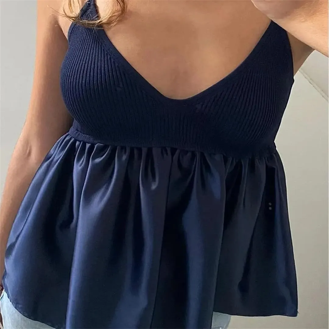 Women Crop Top Ruffle Knitted Camis Top Off Shoulder Corset Top Streetwear Backless