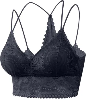 Women Floral Lace Bralette Summer Spaghetti Strap Crop Tank Top Sexy V Neck Slim Basic Camisoles Yoga Workout Camis