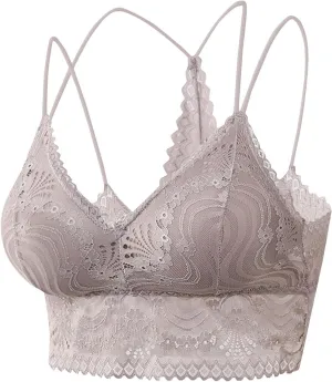 Women Floral Lace Bralette Summer Spaghetti Strap Crop Tank Top Sexy V Neck Slim Basic Camisoles Yoga Workout Camis