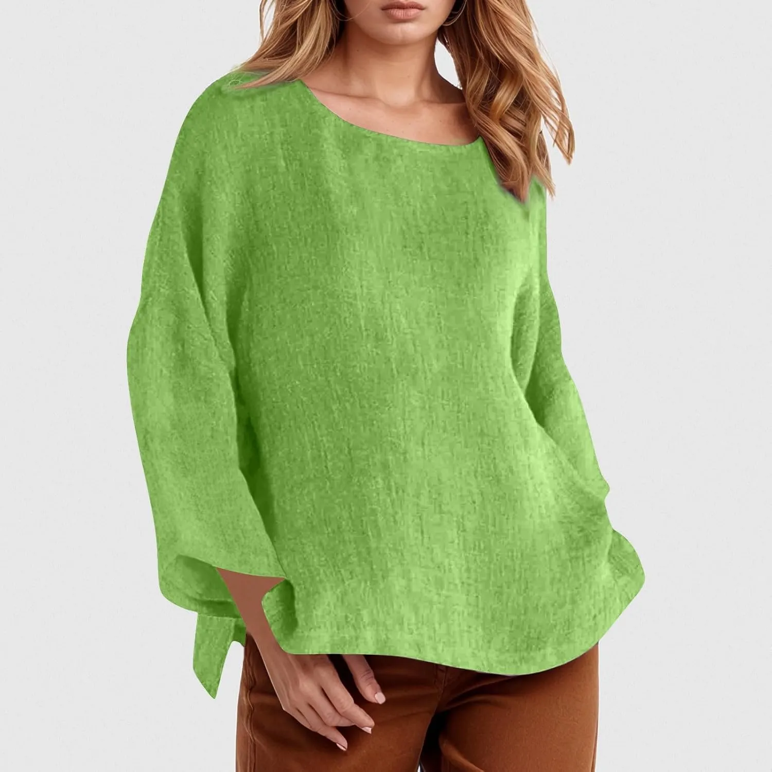 Women Linen Shirts V Neck Button Down Blouses Floral Print Dressy Tee Shirt Long Sleeve Loose Tunic Tops