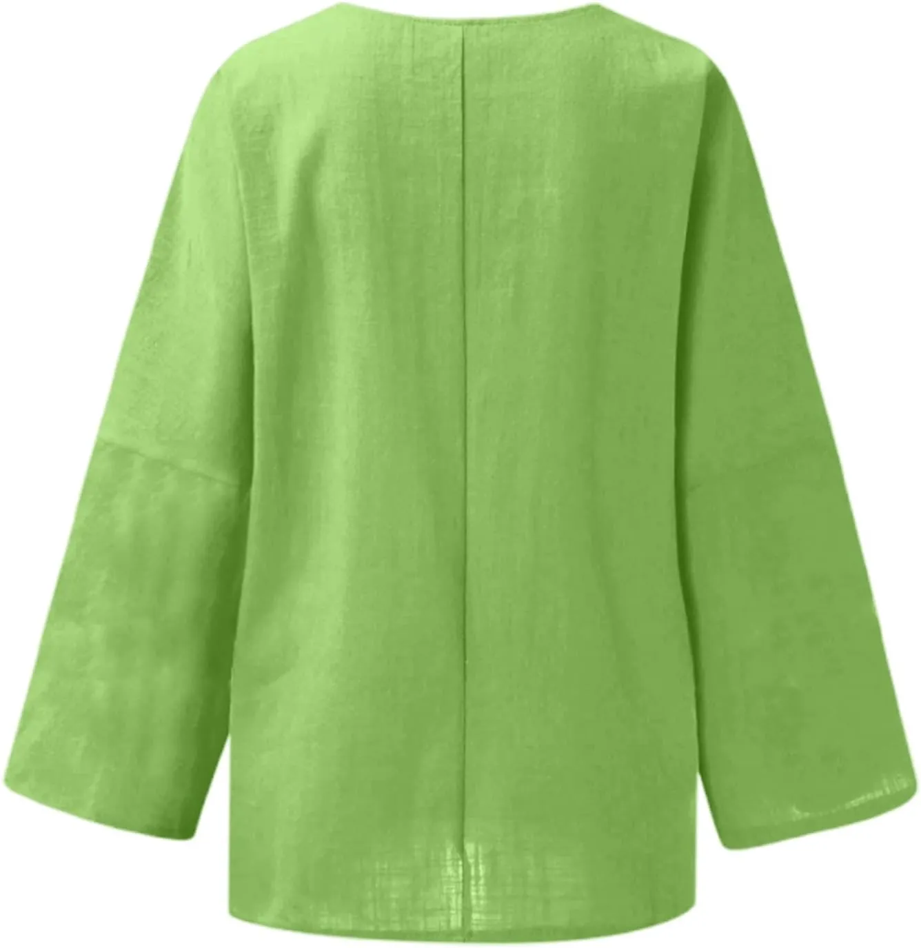 Women Linen Shirts V Neck Button Down Blouses Floral Print Dressy Tee Shirt Long Sleeve Loose Tunic Tops