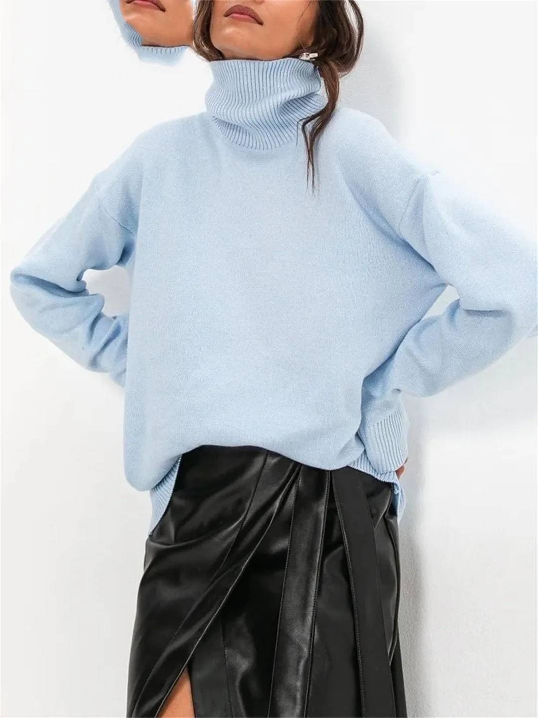 Women Oversized Turtleneck Sweater Oversized Pullovers Loose Tops Jumpers Warm Sweaters
