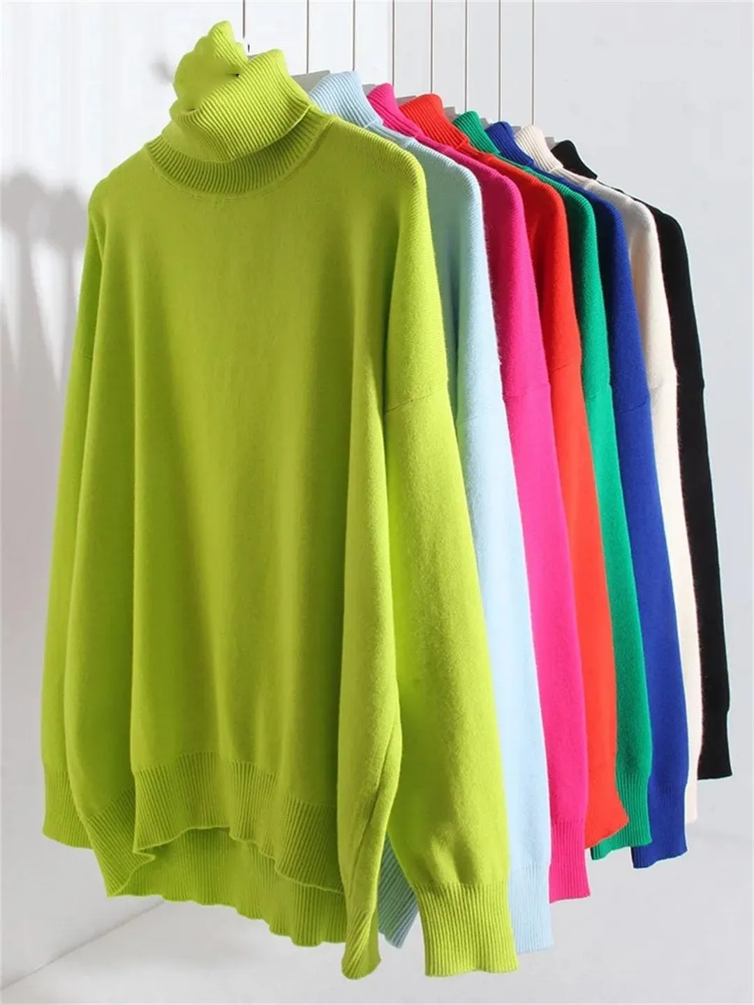Women Oversized Turtleneck Sweater Oversized Pullovers Loose Tops Jumpers Warm Sweaters