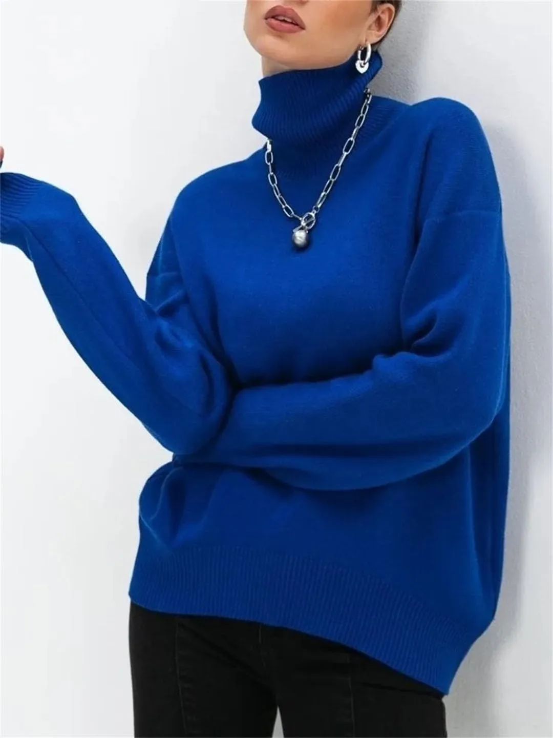 Women Oversized Turtleneck Sweater Oversized Pullovers Loose Tops Jumpers Warm Sweaters