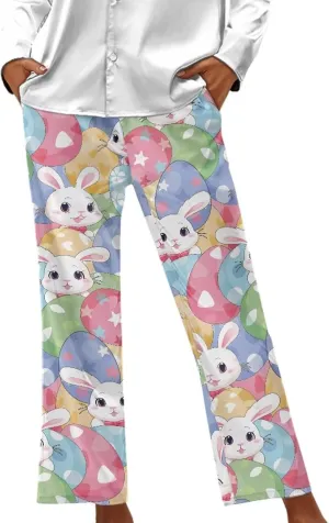 Women Pajama Pants Casual High Waist Palazzo Lounge Pants Comfy Work Pants Plus Size Sweatpants Flowy Dressy Pants