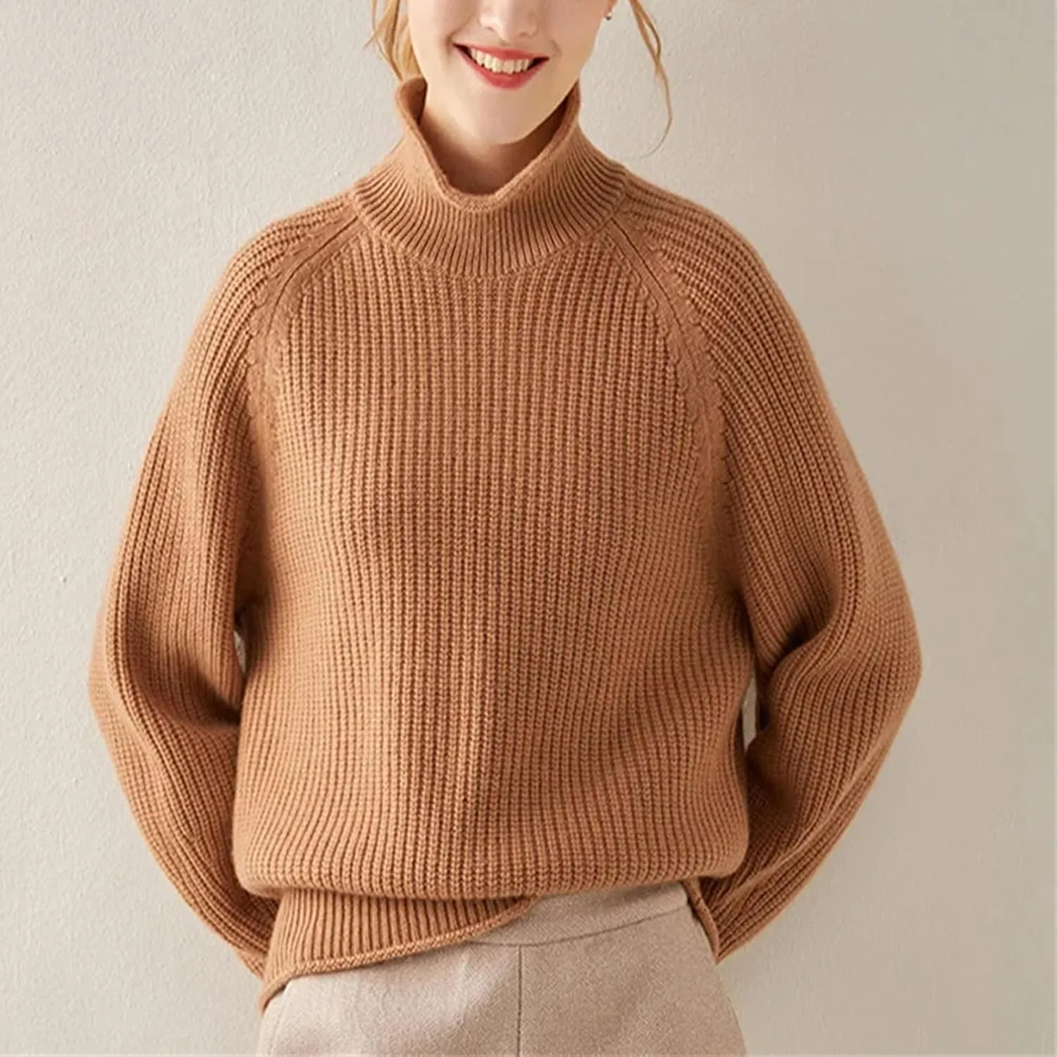 Women Pullovers Cashmere Turtleneck Long Sleeve Oversize Thicken Sweater Knit Jumper Top