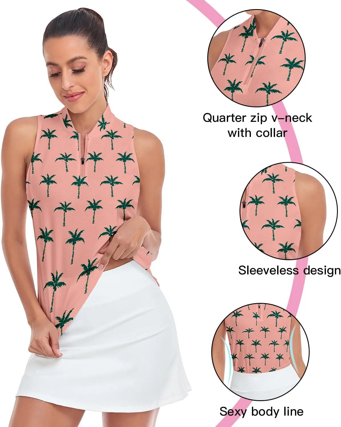 Women Racerback Sleeveless Golf Polo Shirts Collarless Tennis Tops Quick Dry Athletic Tank Tops