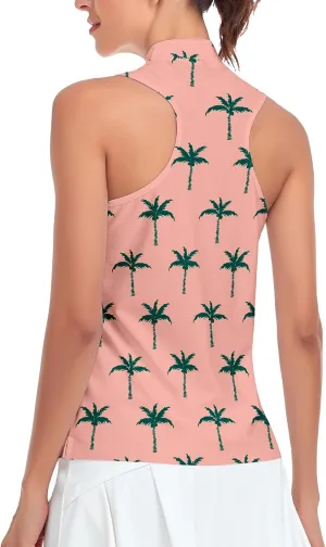 Women Racerback Sleeveless Golf Polo Shirts Collarless Tennis Tops Quick Dry Athletic Tank Tops