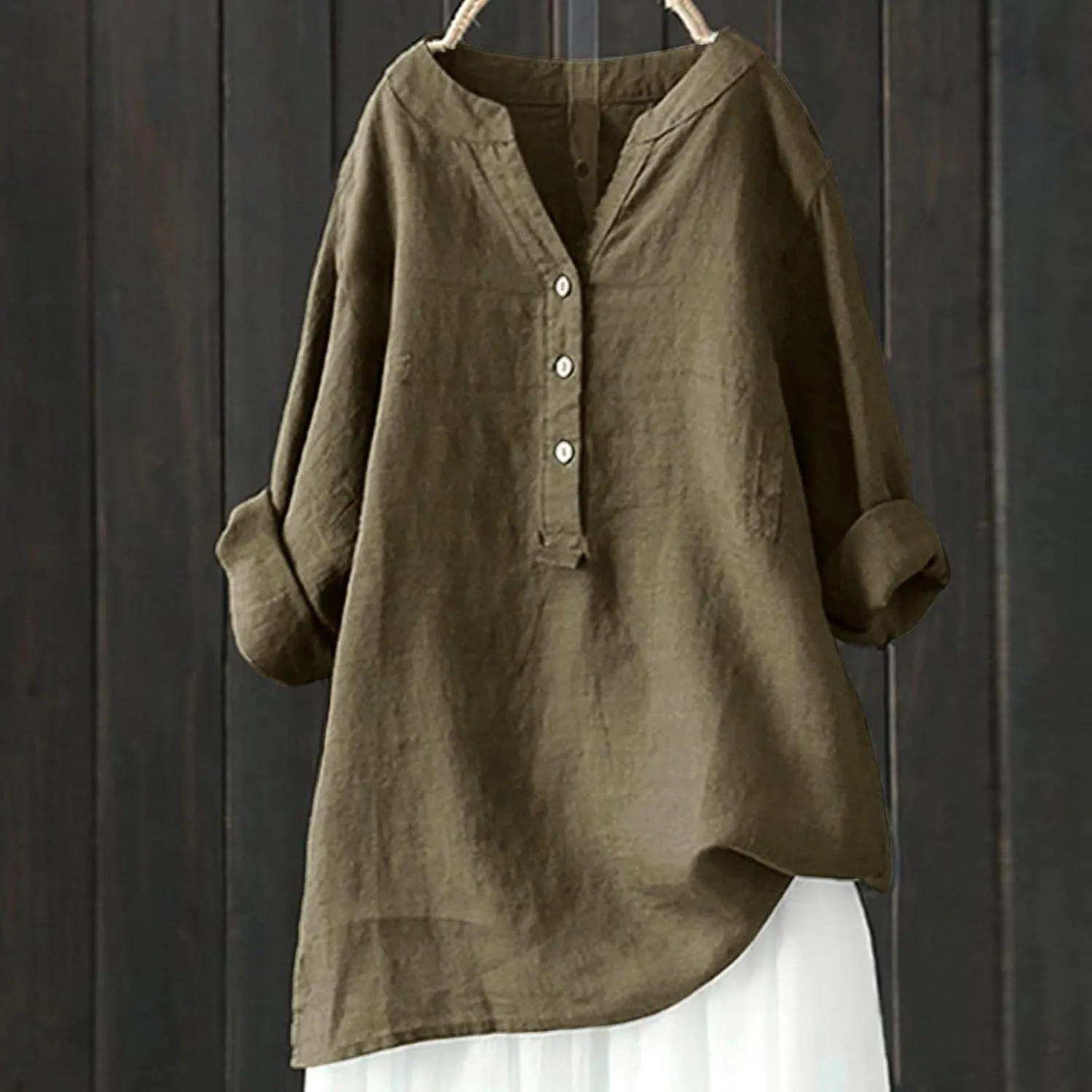 Women Short Sleeve Cotton Linen Shirt Casual V Neck Oversized T-Shirt Solid Color Loose Fit Summer Tee Shirts