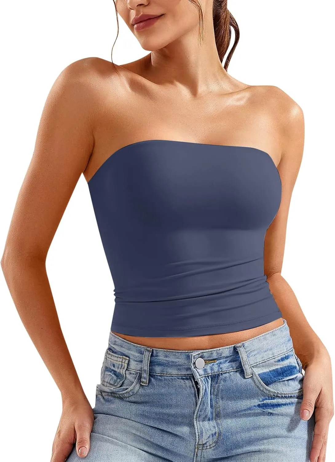 Women Strapless Tube Top Sexy Sleeveless Backless Bandeau Shirts Y2K Going Out Crop Tops Summer Outfits 2025