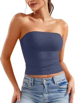 Women Strapless Tube Top Sexy Sleeveless Backless Bandeau Shirts Y2K Going Out Crop Tops Summer Outfits 2025