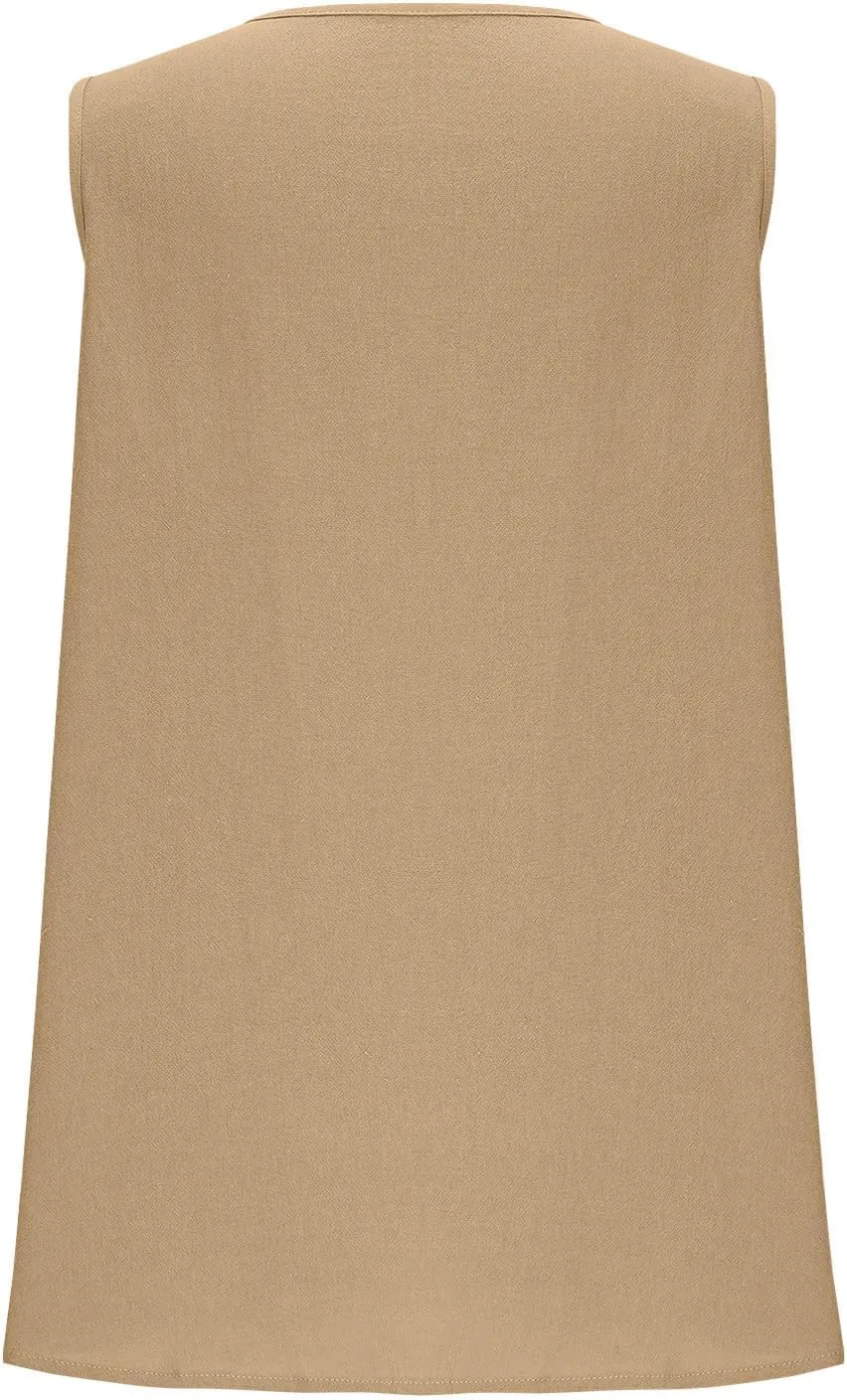 Women Summer Linen Tops Sexy Deep V Neck Tank Top Loose Fit Flowy Sleeveless Shirt Fashion Solid Beach Outfits