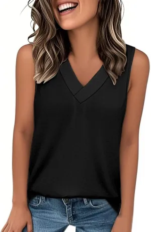 Women Tank Tops 2025 Comfy T Shirts Dressy Sleeveless V Neck Summer Loose Fit Tank Tops Tees