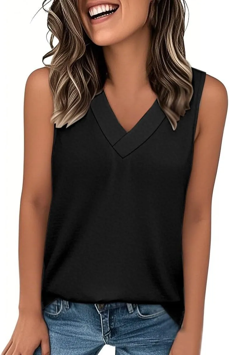 Women Tank Tops 2025 Comfy T Shirts Dressy Sleeveless V Neck Summer Loose Fit Tank Tops Tees