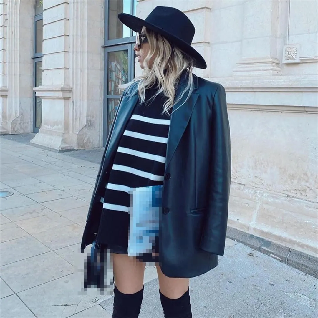 Women Turtleneck Sweater Oversized Loose Striped Casual Knit Pullovers Jumper Tops